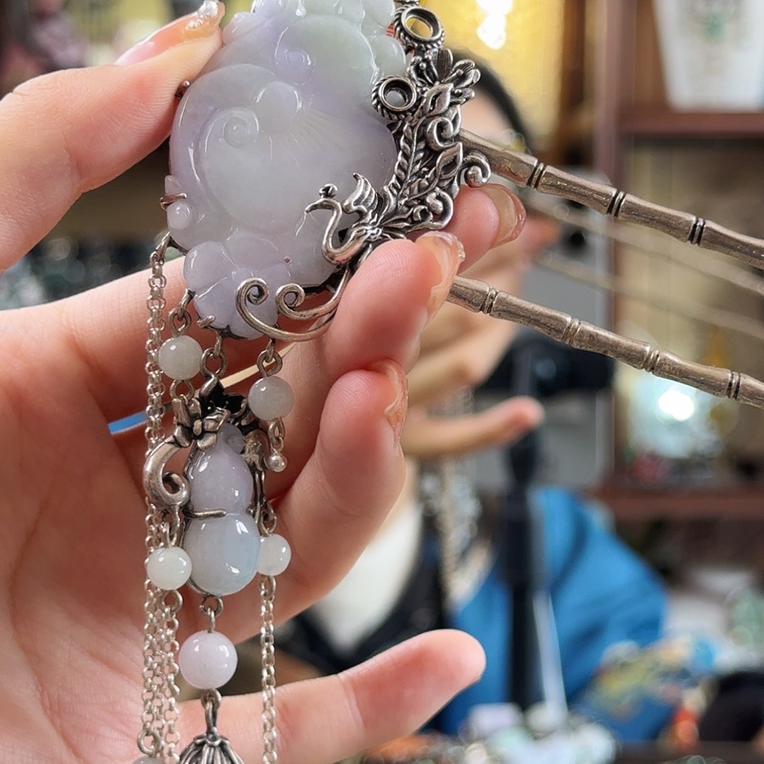 翡翠银S925镶嵌发饰