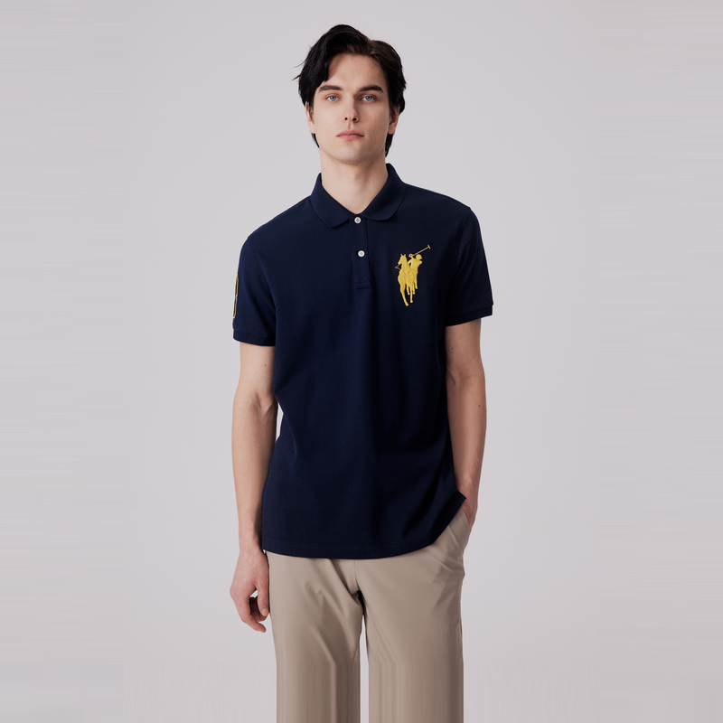 POLOWALK男士短袖polo衫2024夏季新款藏青简约时尚美式T恤衫男装