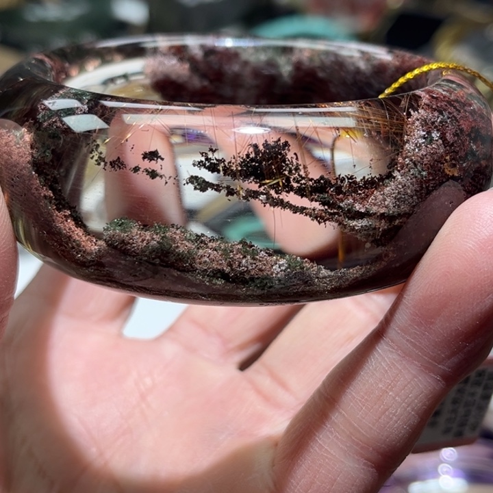 小***子水晶手镯未镶嵌天然巴西彩幽灵手镯