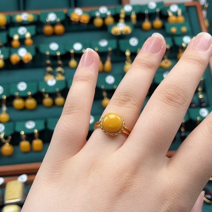 琥珀银S925镶嵌戒指