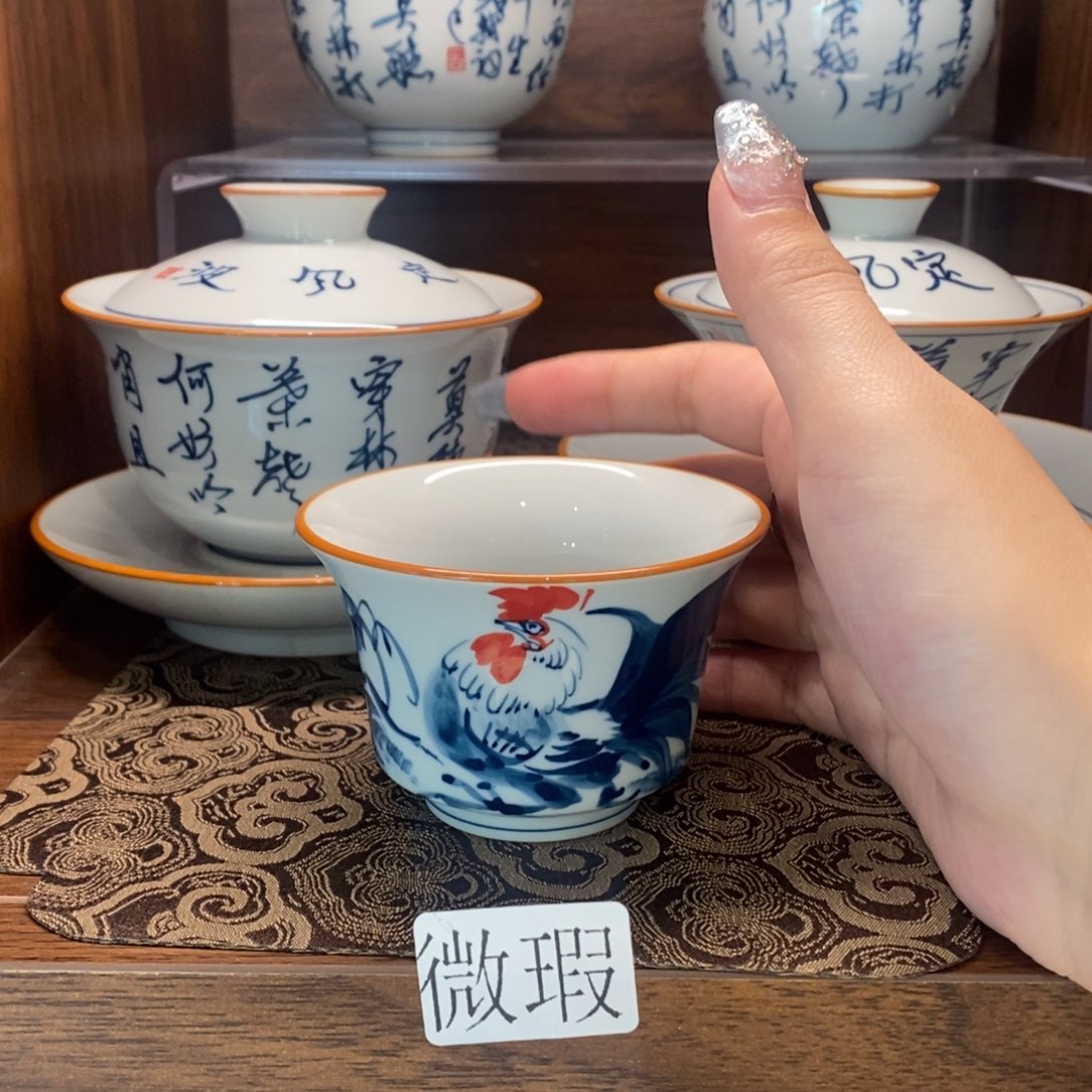 釉下手绘茶具微瑕手工绘制