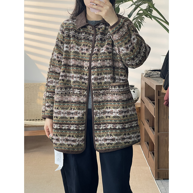 稻子家-爆爆款波西米亚中长翻领多扣上衣外套6162