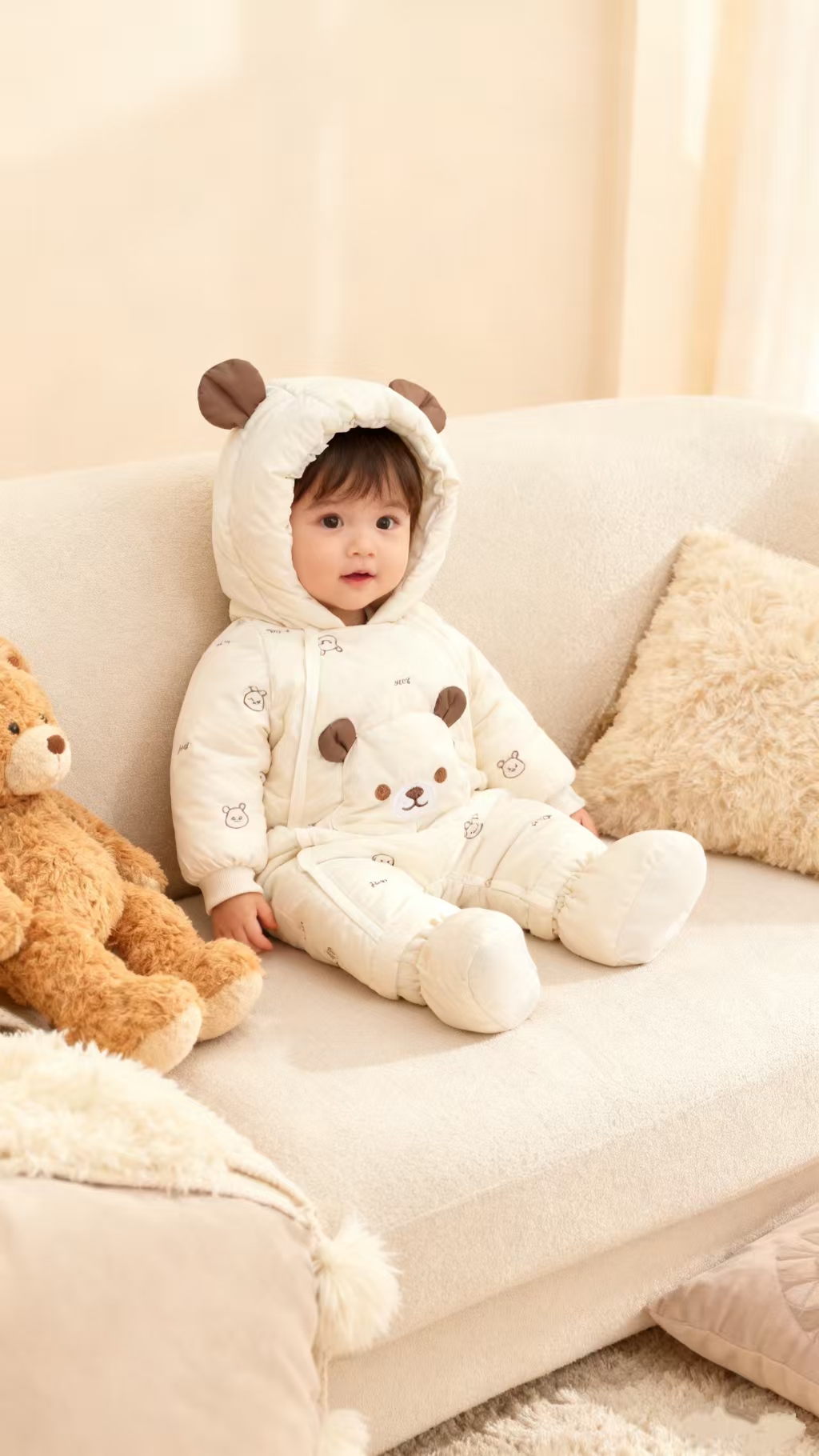 25607 新国标90加厚婴幼儿冬季可爱熊刺绣羽绒连体衣