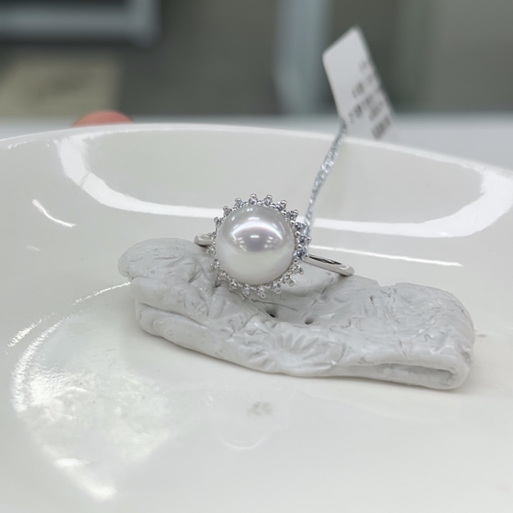 银S925镶嵌戒指海水珍珠8-9m