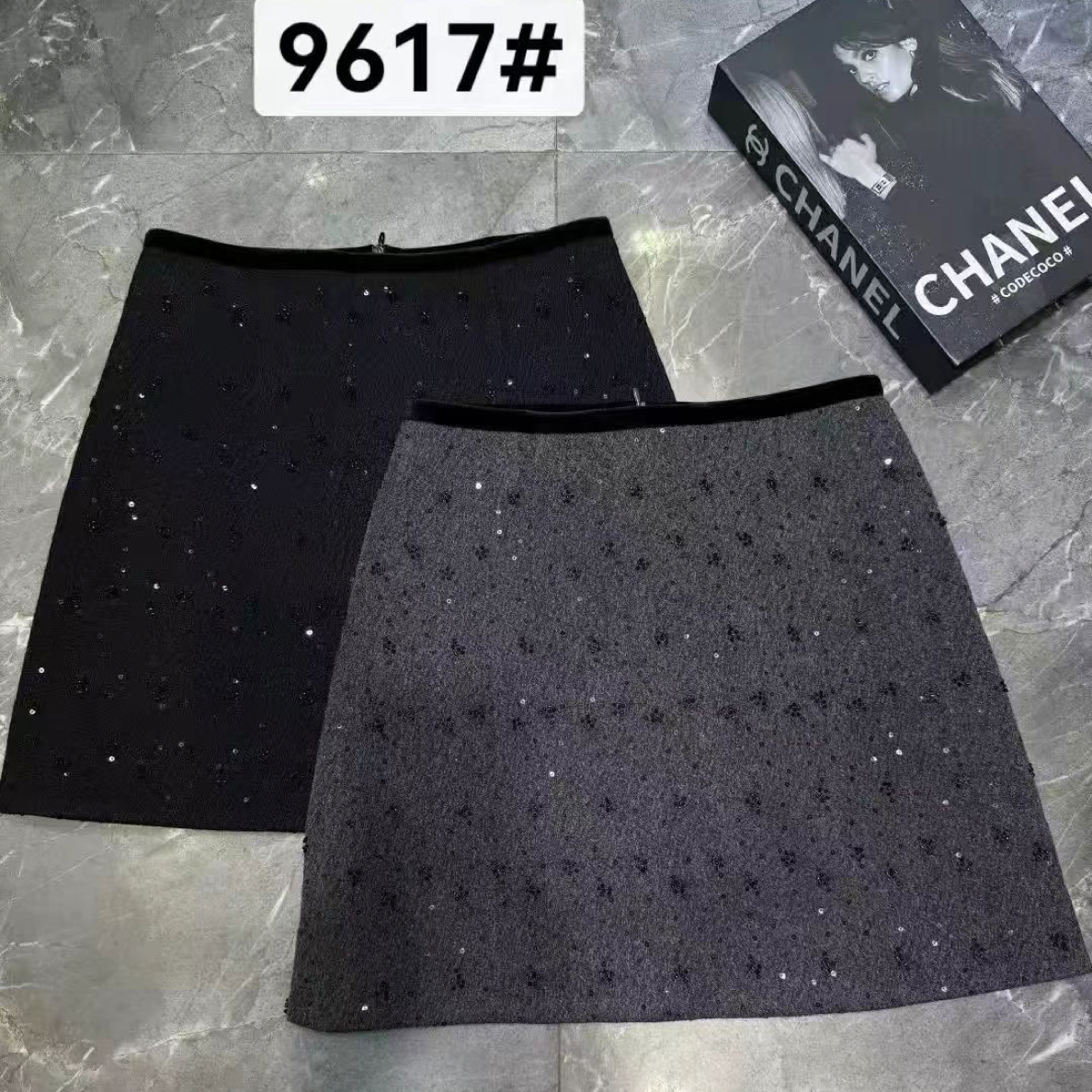 妞总家9617亮片呢子半身裙冬季新款重工百搭显瘦短裙