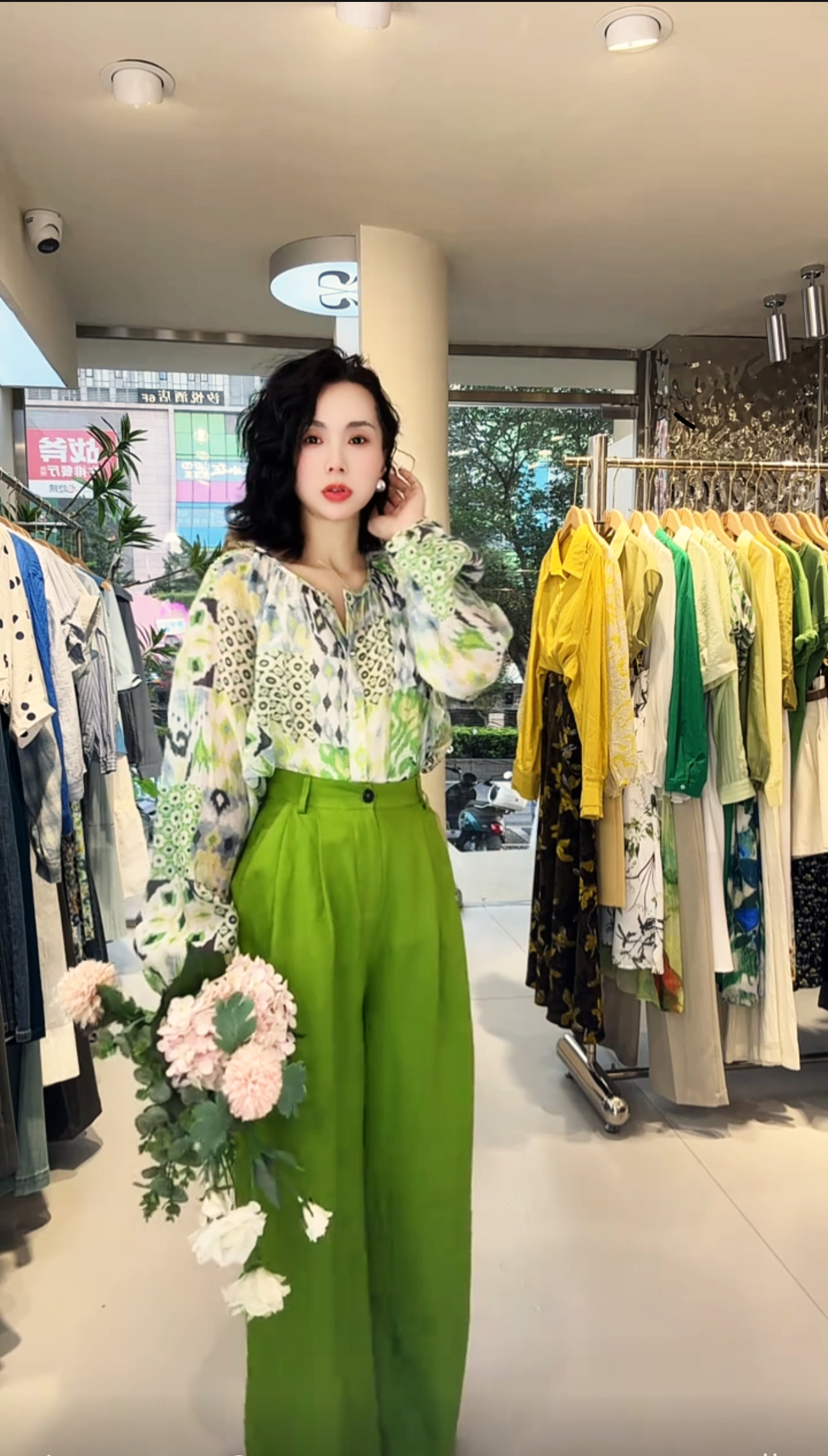 857*棉麻油画风灯笼袖防晒衬衫