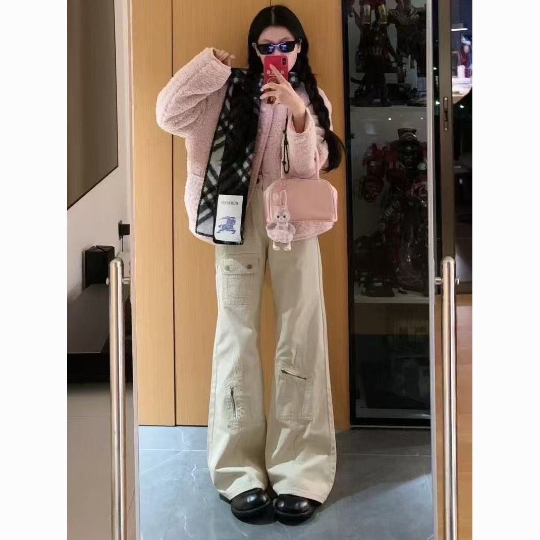 现货发/美式高街工装微喇牛仔裤女2025新款宽松显瘦直筒马蹄长裤