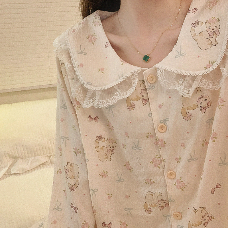 1029大码宽松厚款春秋季长袖长裤睡衣女可外穿家居服套装