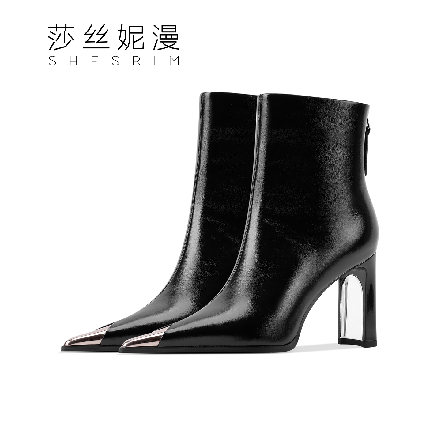 「6/8CM]粗跟短靴女2025冬新款漆皮百搭马丁靴方跟真皮气质女靴