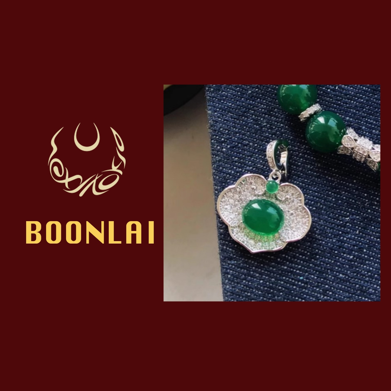 铜合金锆石吊坠 Boonlai 国风新中式绿色蛋面满镶如意祥云吊坠