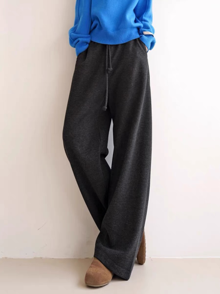 加绒加厚冬季女士醋酸羊毛裤阔腿裤日式显瘦拖地休闲裤百搭高腰