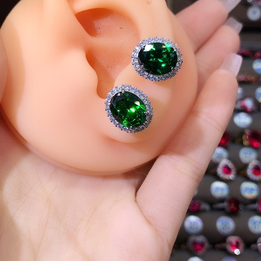 银S925镶嵌耳饰碧玺猫眼白810