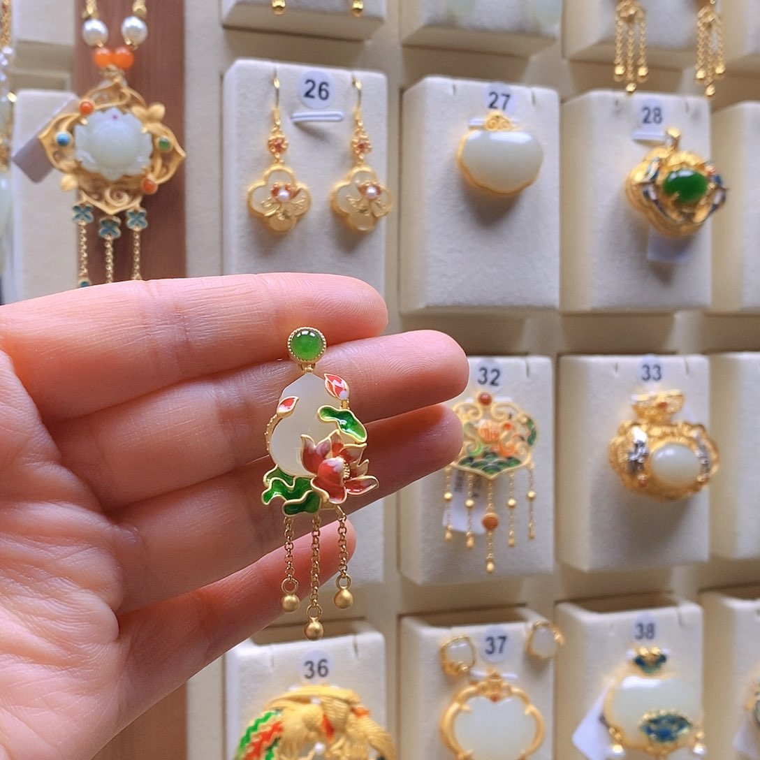 和田玉颈饰银S925镶嵌