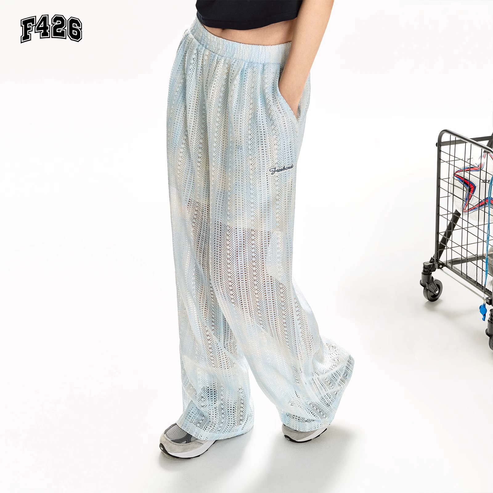 【清凉裤】F426潮牌夏季蕾丝镂空扎染长裤宽松透气直筒休闲裤6287