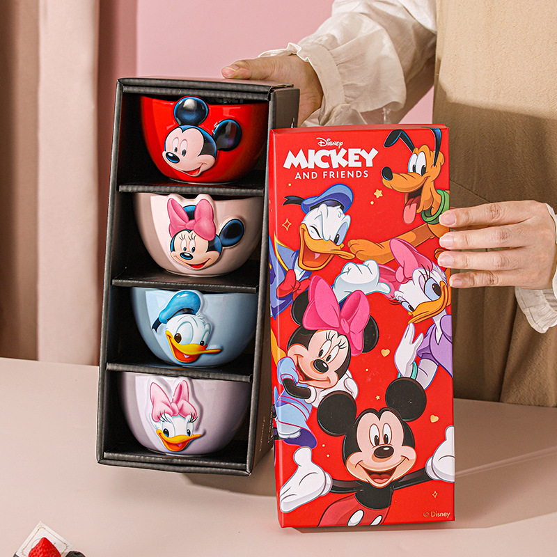 迪士尼米奇吃米饭碗漂亮的高级感红色喜庆餐具套装乔迁新结婚礼物