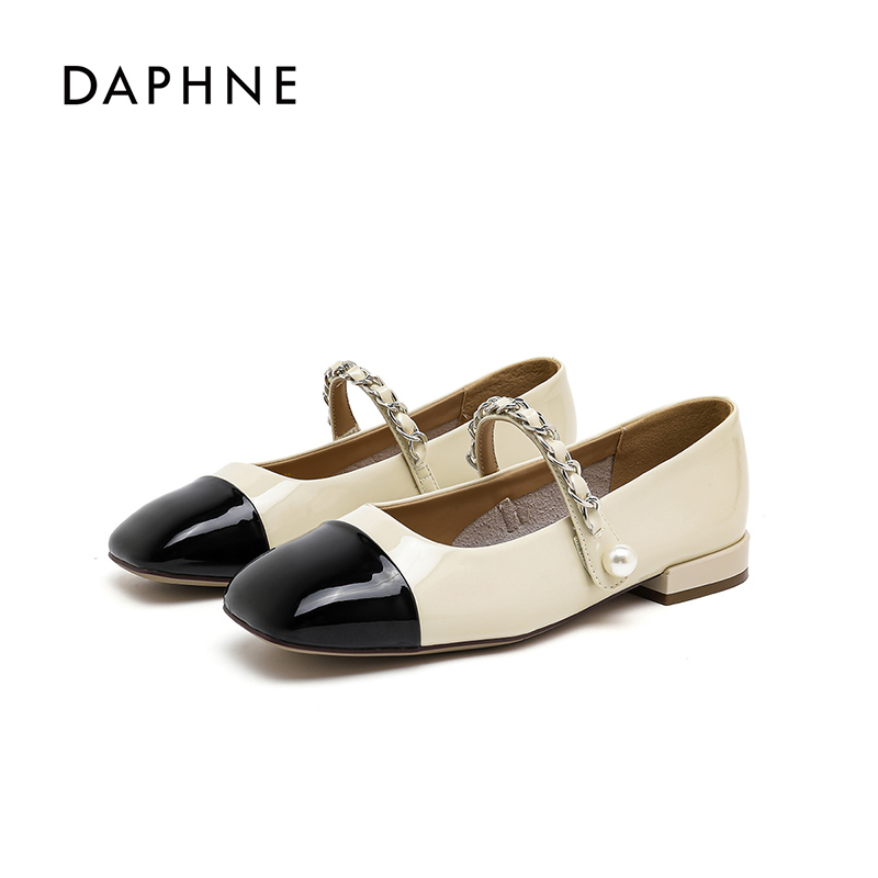达芙妮法式玛丽珍女鞋子2025新款秋季新款粗跟拼色百搭温柔单鞋女