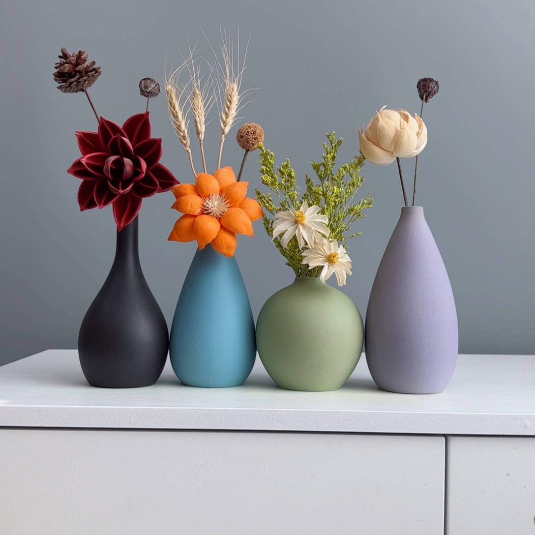 摆件陶瓷小花瓶摆件含花总高约20-30cm