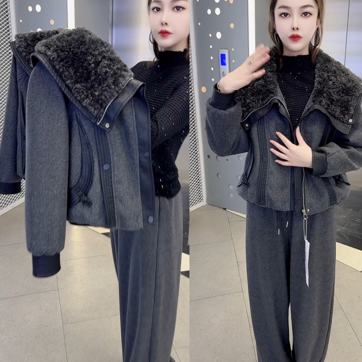 CYM洋气冬季新款毛毛领领时尚洋气加棉保暖百搭外套秋冬女1068