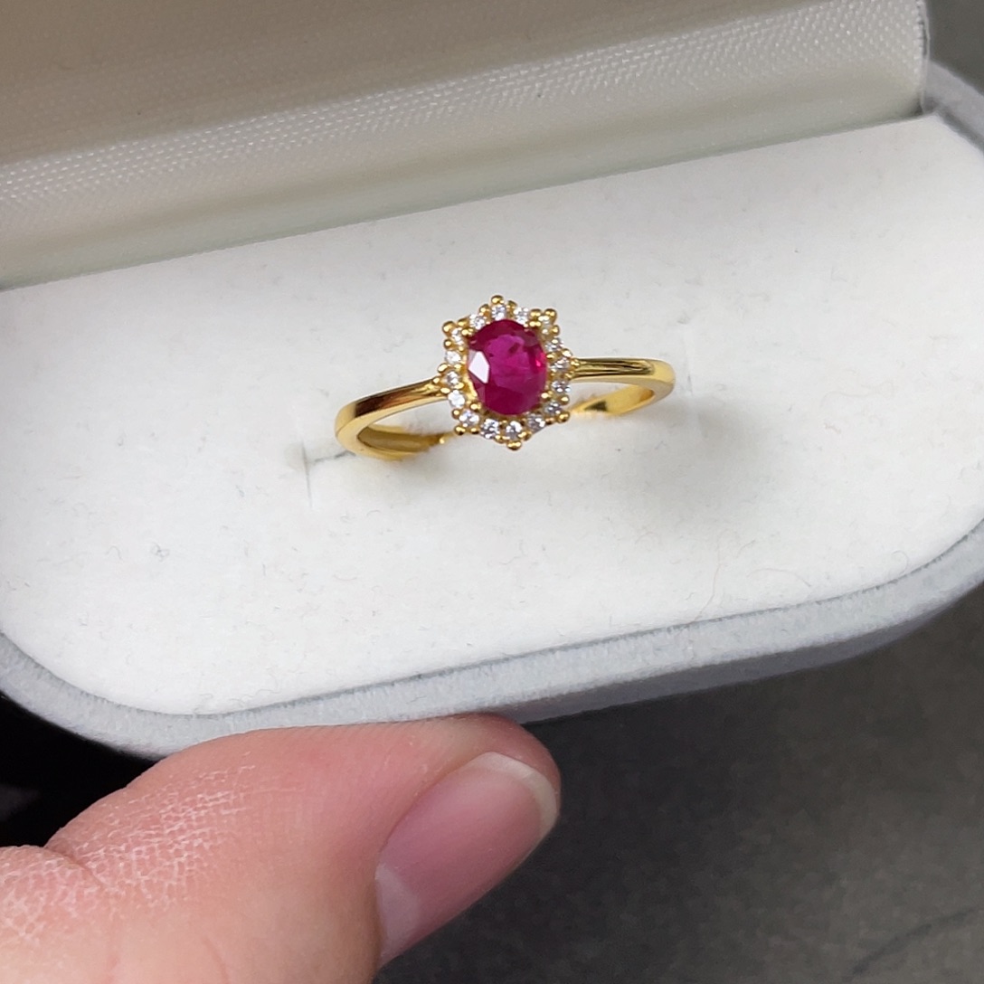 红宝石戒指银S925镀金镶嵌红宝石戒指