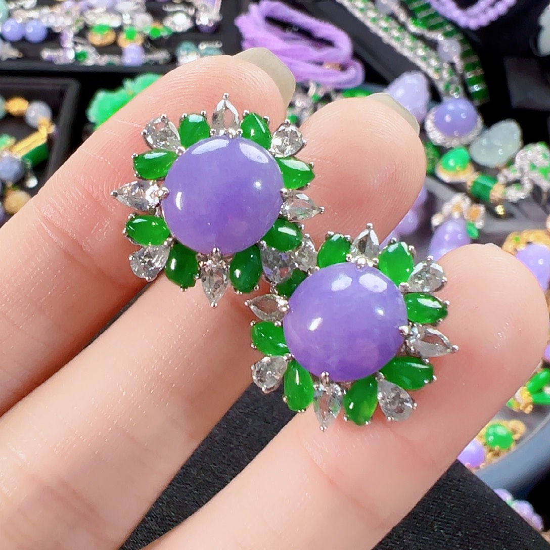 翡翠18K金镶嵌耳饰签收后24小时鉴赏期