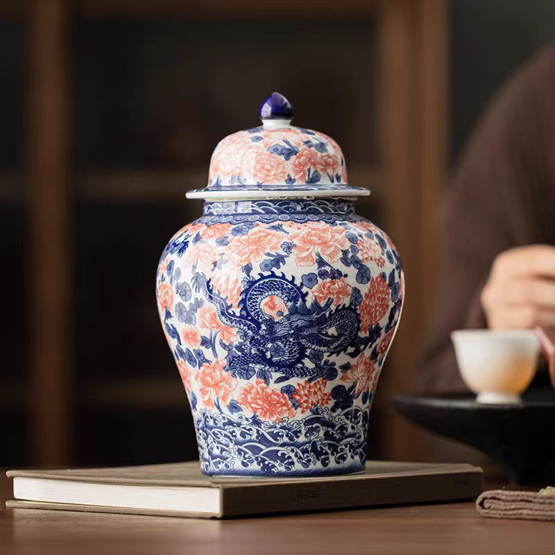 SD青花釉里红茶叶罐【祥龙】E    599