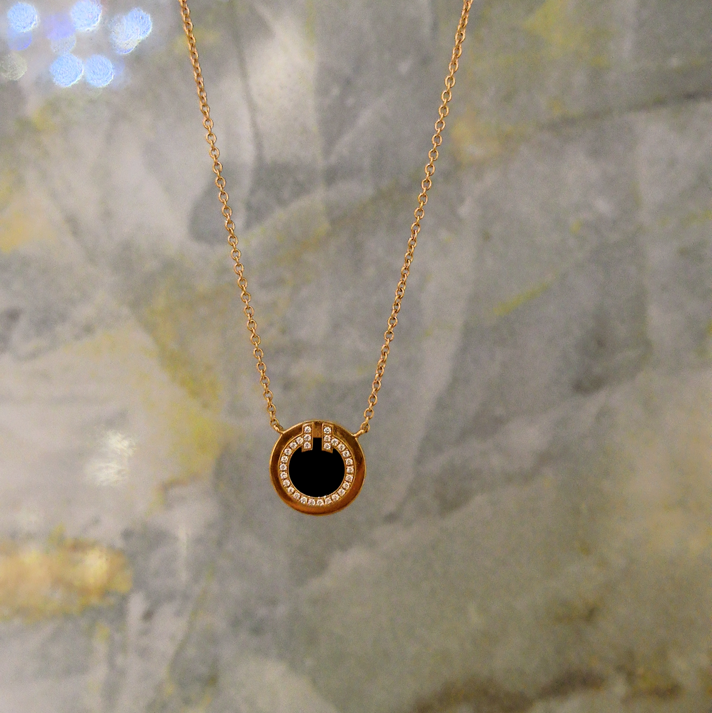 99新 Tiffany & Co./蒂芙尼 双T黑玛瑙圆饼项链/玫瑰金