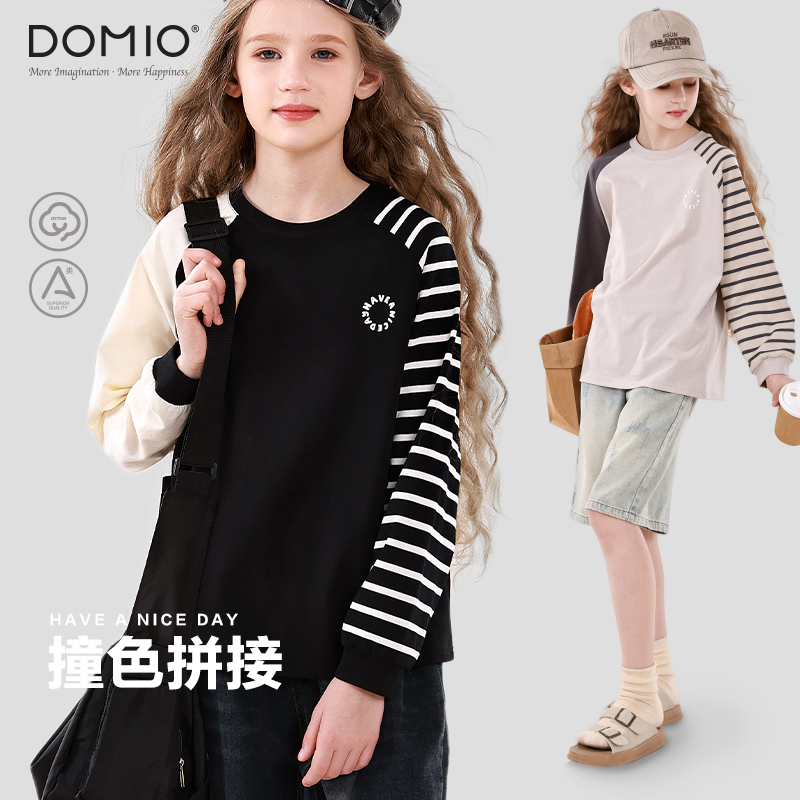 女童长袖T恤2025春季新款大童圆领插肩袖儿童上衣女孩洋气打底衫