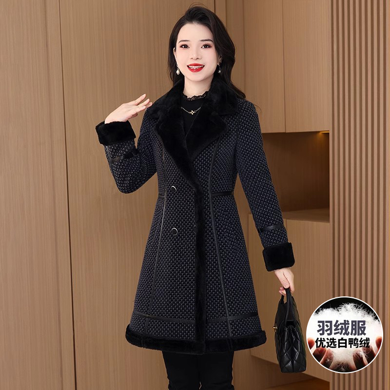 嘉兴时尚皮毛一体毛呢外套女冬季2025新款加厚气质高级感爆款大衣