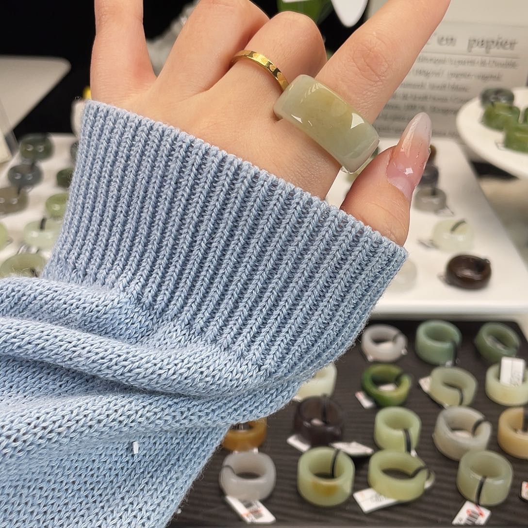 和田玉未镶嵌戒指h2一口糖直切19.5不退换