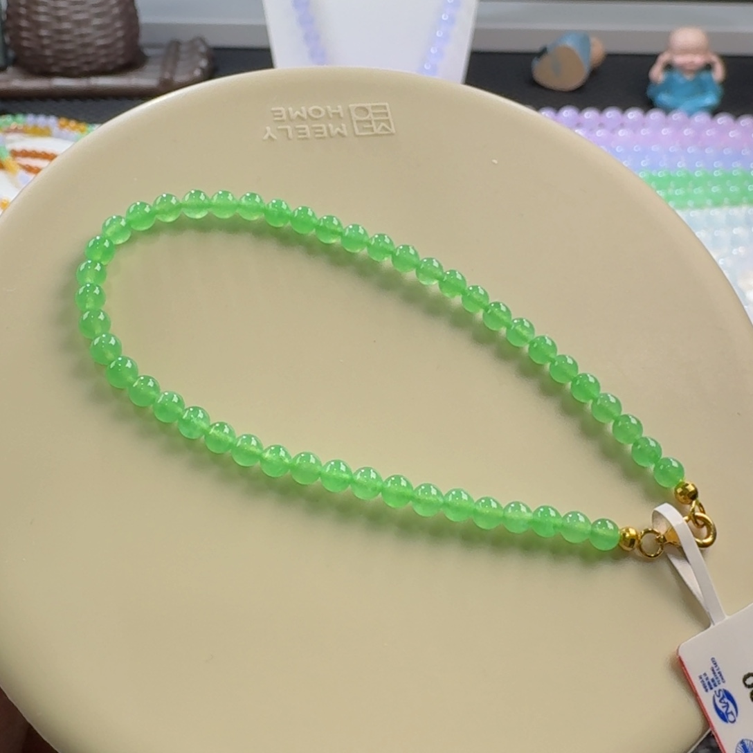 翡翠手链未镶嵌冰胶甜阳绿卡3.8