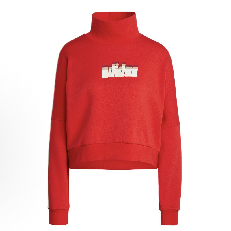 adidas 纯色条纹字母印花套头长袖卫衣 女款 红色IA3931