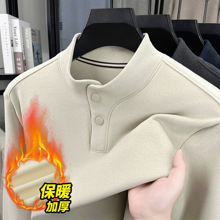 男士轻奢秋冬季双面德绒圆领卫衣长袖t恤自发热加厚保暖打底衫潮