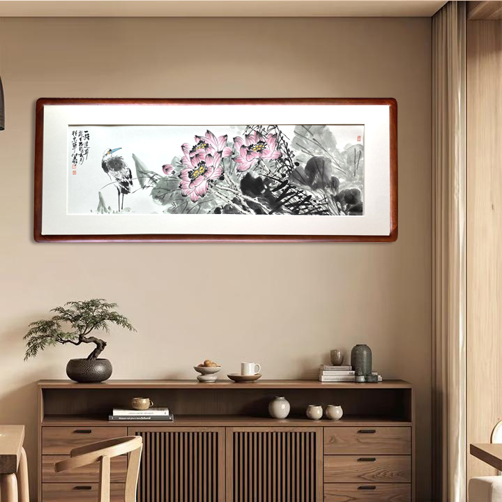 卢付磊新中式国画花鸟《一鹭连升》客厅玄关书房装饰画123*48带框
