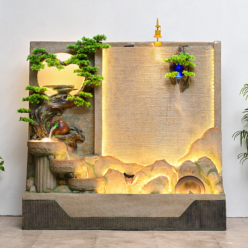 水幕墙假山落地摆件室内客厅公司饭店室内装饰水鱼池景观乔迁招财