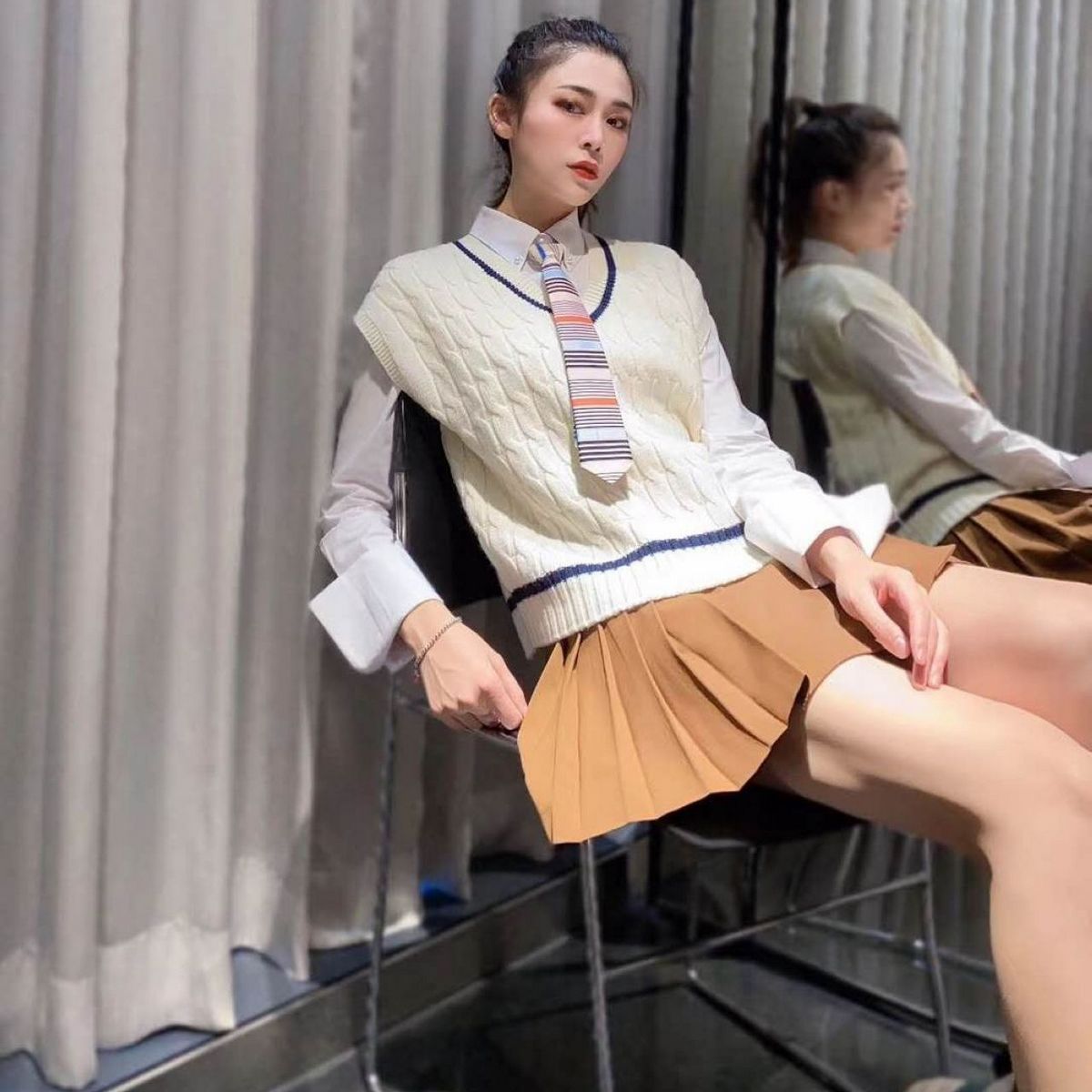 阿家专柜正品时尚英伦学院风V领羊毛背心 5399400-7T14771-033