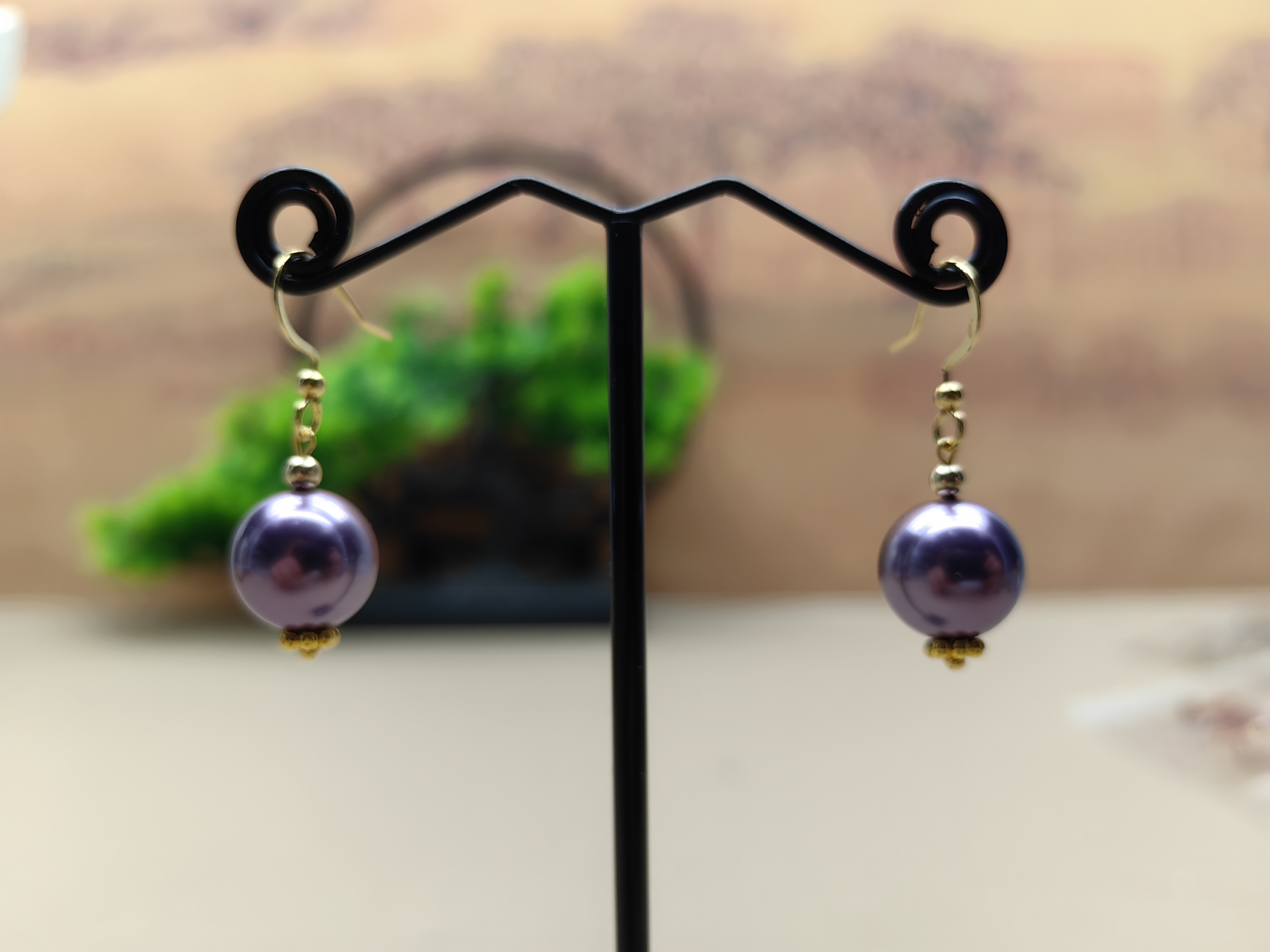设计款珍珠耳饰 紫色 E105