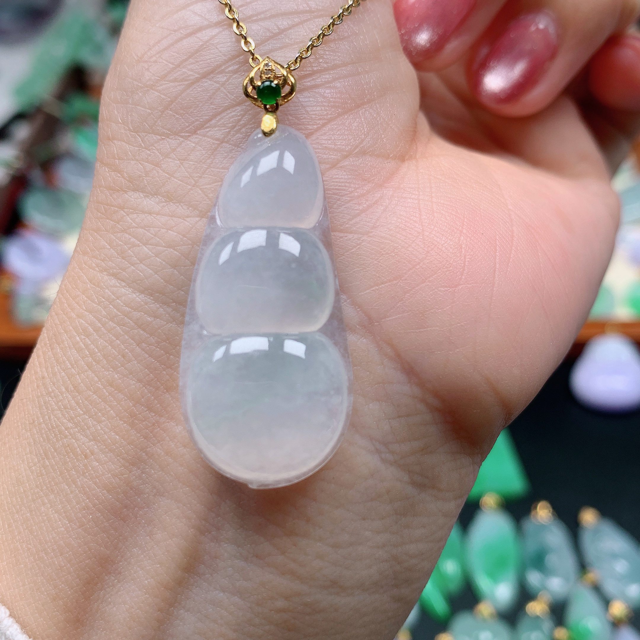 缅甸天然A货翡翠，冰种福豆 编号163/1208尺36.5-16.9-6.3