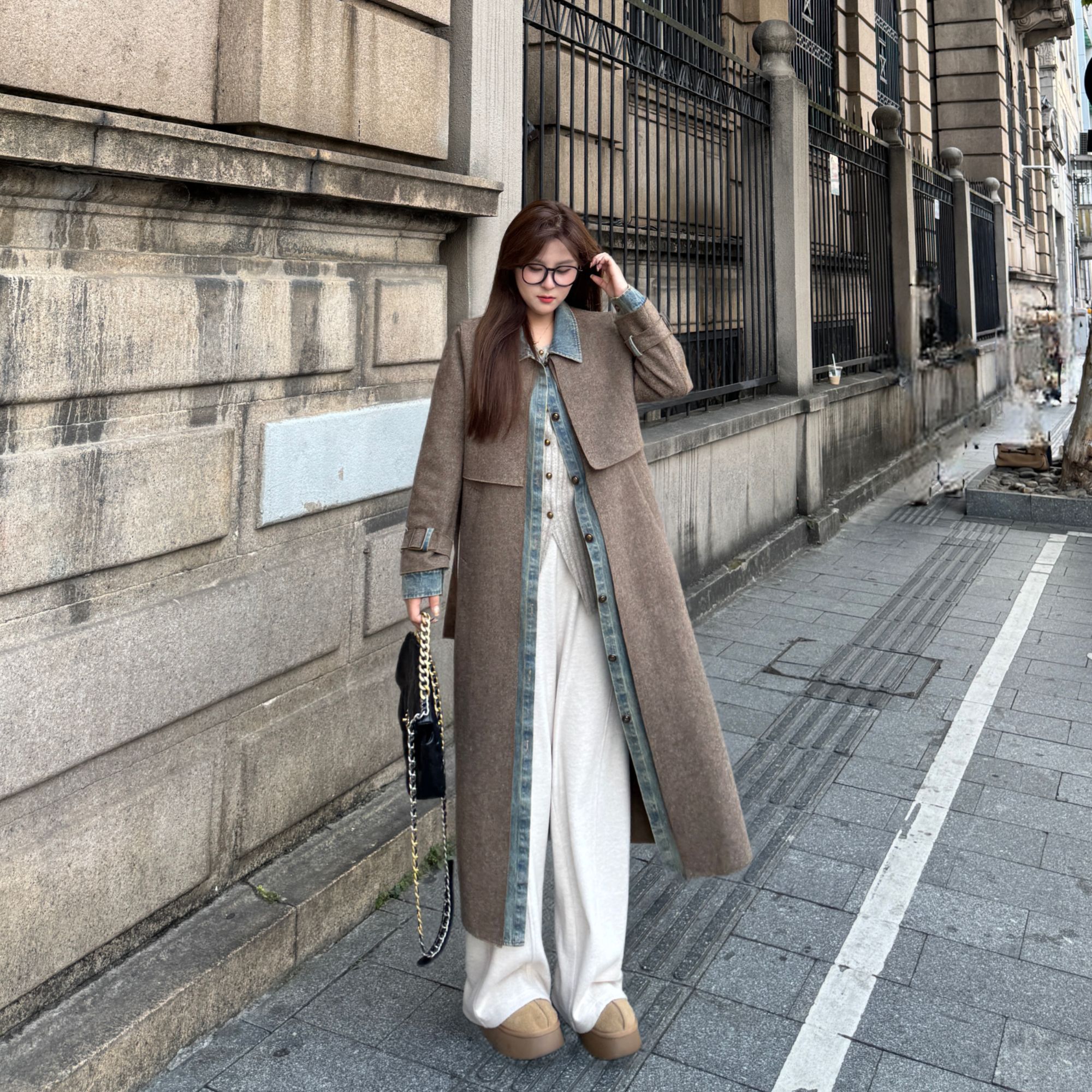 维维&南岛风大码女装显瘦秋冬翻领长款大衣胖mm显瘦外套ZYY2244