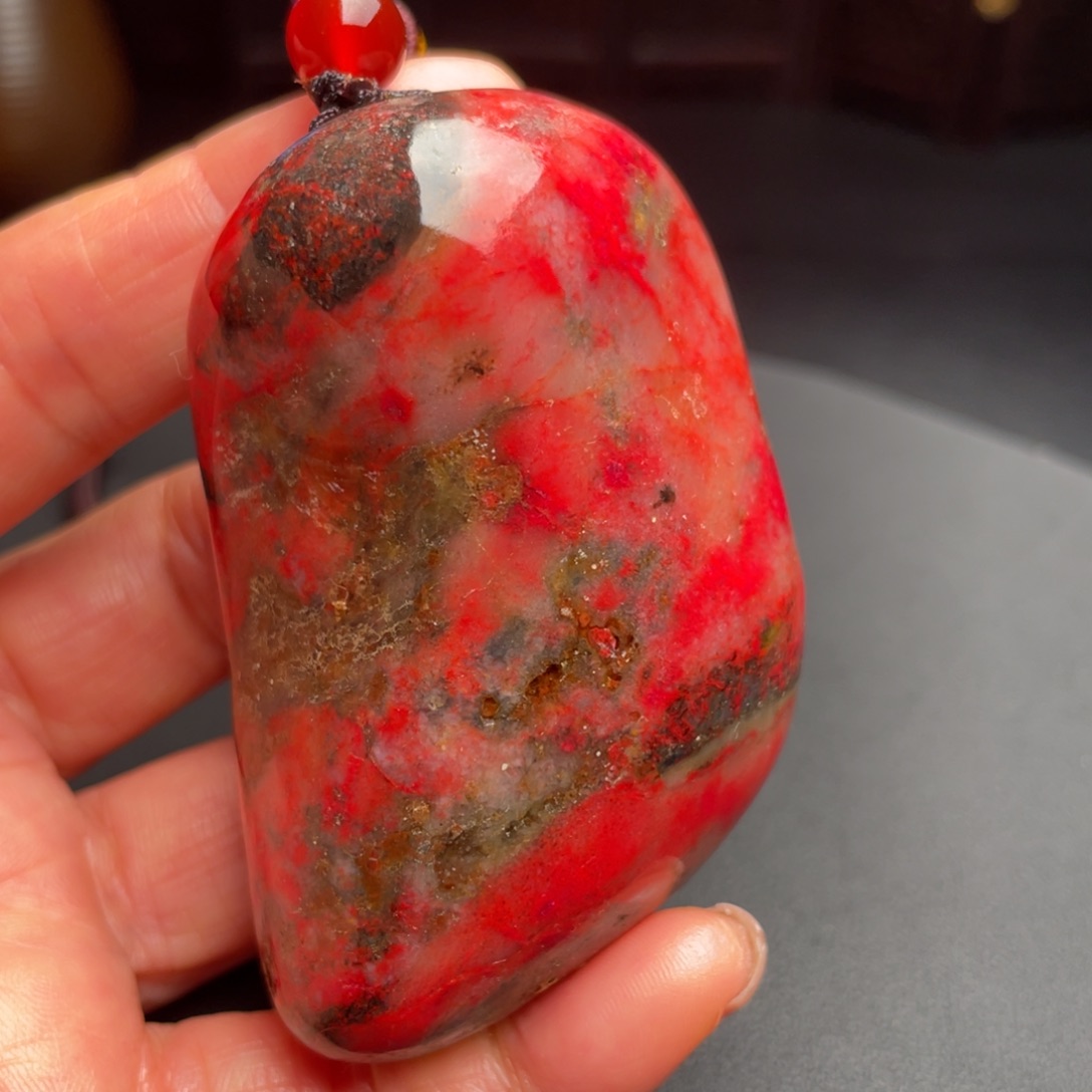 陈***地鸡血石鸡血石手把件挂件