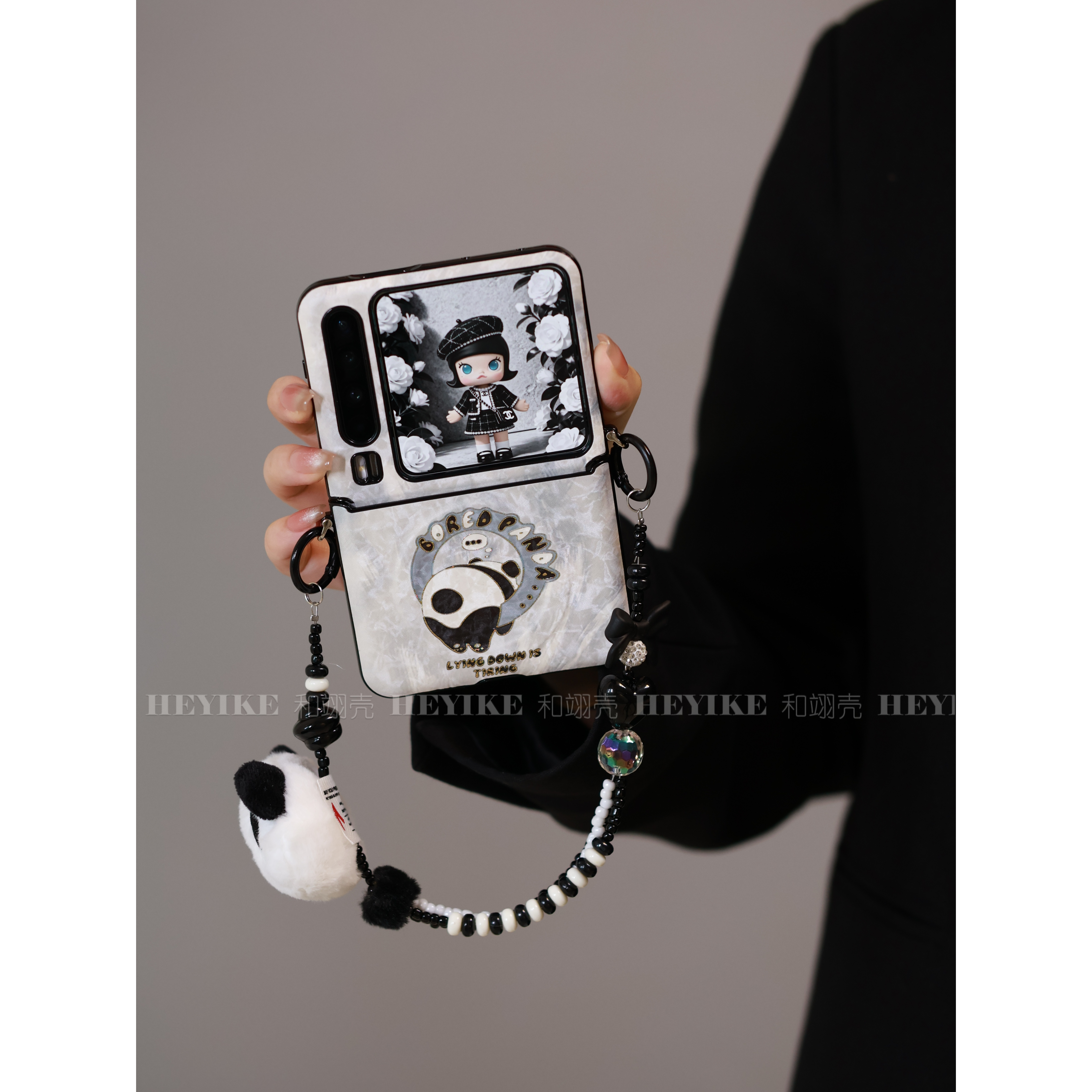 潮玩熊猫磁吸适用华为purax手机壳典藏版mixflip2斜挎pocket2防摔