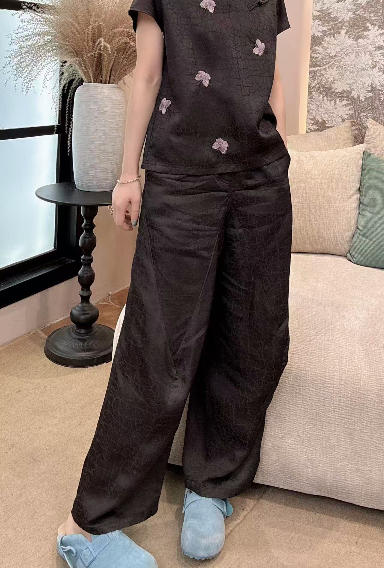 【元素家】夏季新款新中式国风时尚龟裂纹九分裤16078-8