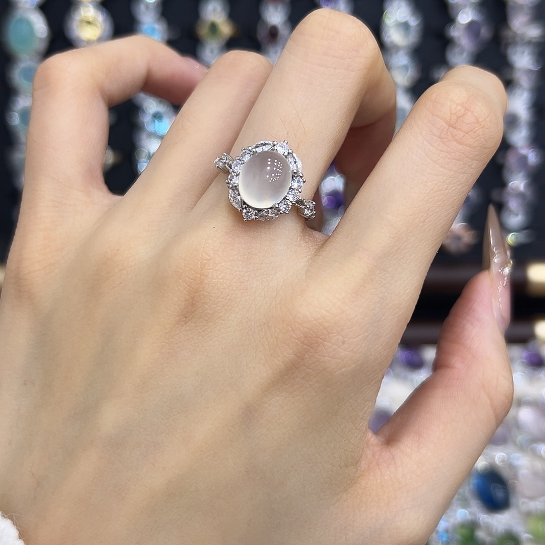 岫玉银S925镶嵌戒指