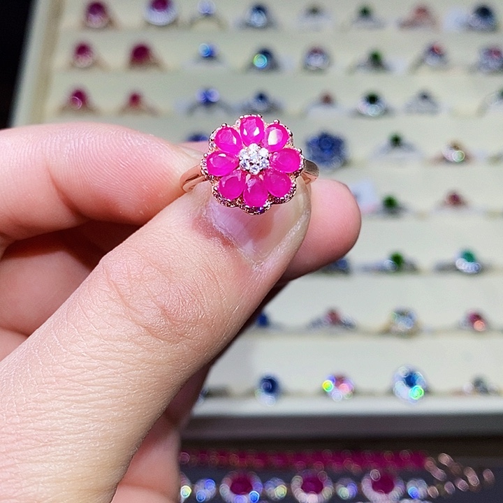 红宝石戒指银S925镶嵌梦**楚1111