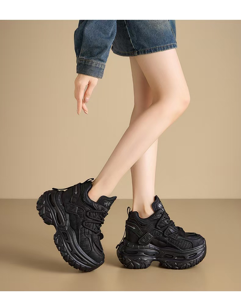 新款老爹鞋增高内增高时尚网面冬季百搭加绒休闲鞋网红女鞋厚底