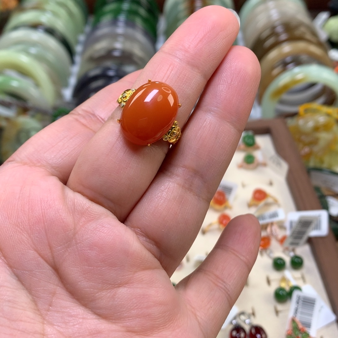 南红玛瑙银S925镶嵌戒指