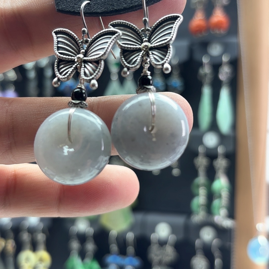 翡翠耳饰银S925镶嵌阡*合