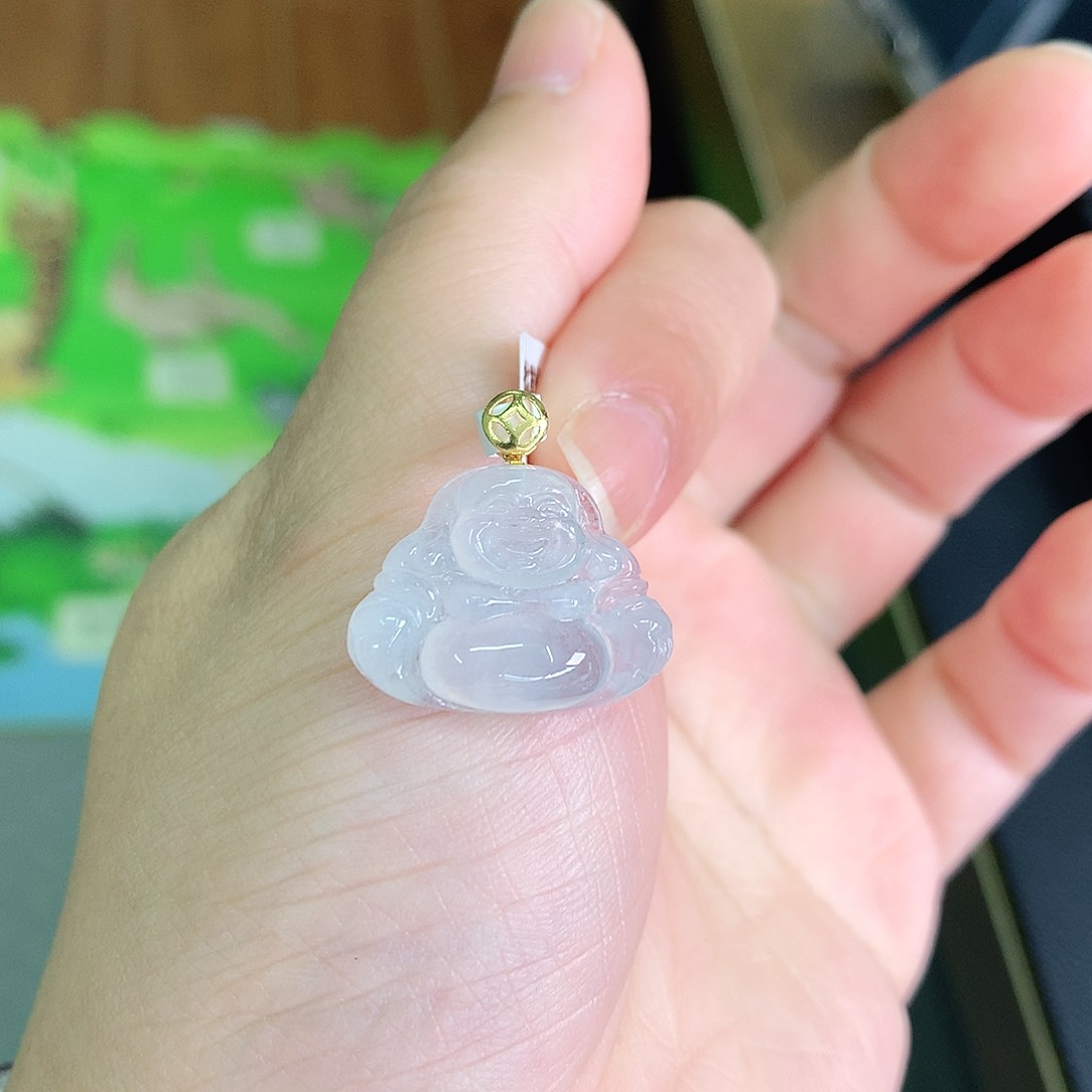 翡翠颈饰18K金镶嵌冰胶佛公