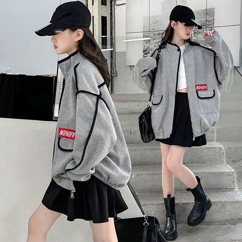 2025新款女童秋季外套儿童洋气时髦宽松休闲包边卫衣外套女孩上衣