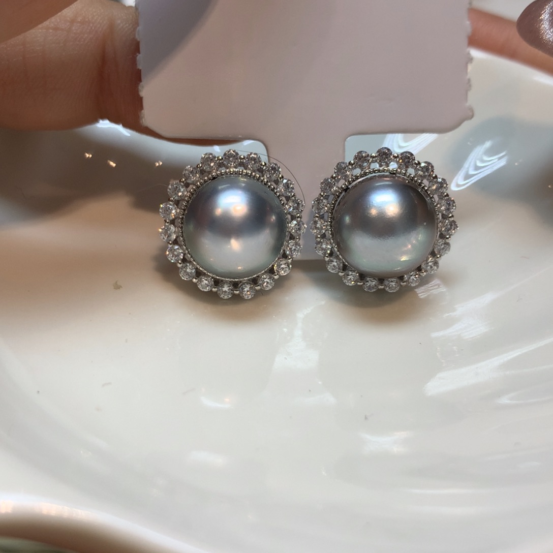 海水珍珠耳饰银S925镶嵌