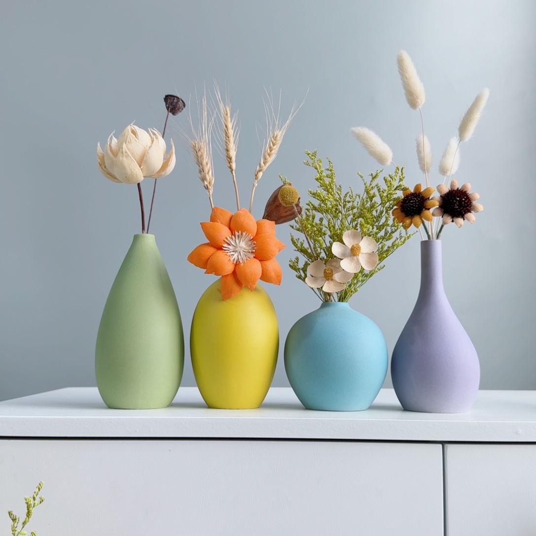 摆件陶瓷小花瓶含花总高约20-30cm